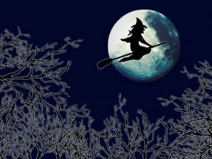 Witch and Full Moon on Halloween