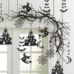 silhouette haunted Halloween tree streamers