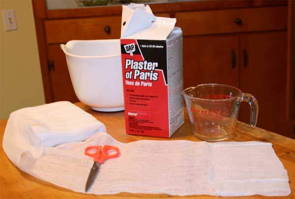 Plaster of Paris, cheesecloth and scissors