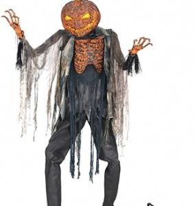 creepy scarecrow with pumpkin head