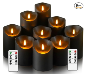9 flameless black candles and remote control