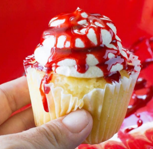 fake candy blood on cupcake