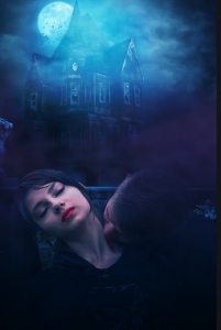 Artwork of a vampire biting a willing woman